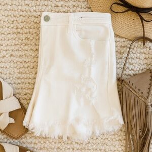 Hollister white distressed “ultra high rise mom shorts” 3”